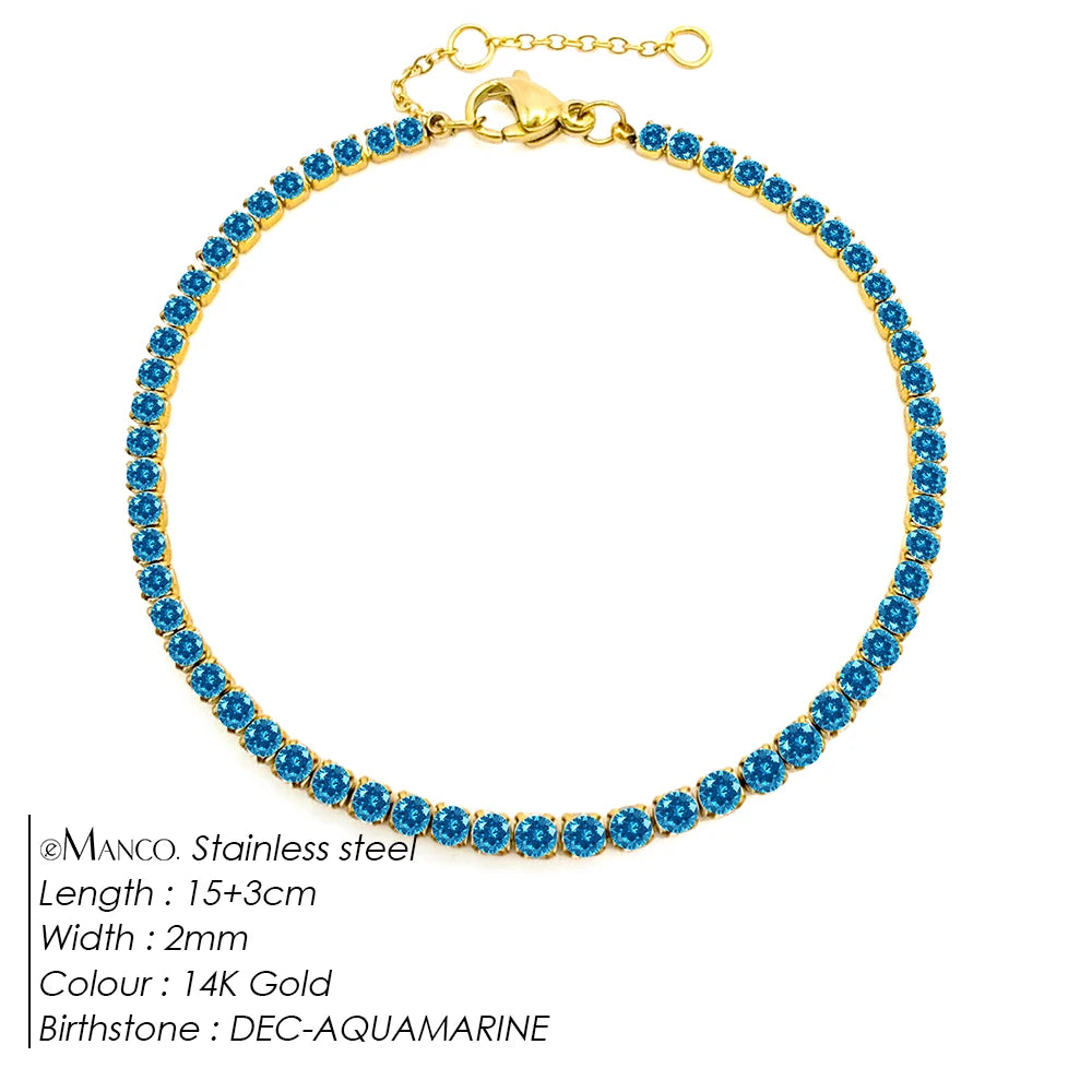 Birthstone Zirconia Bracelet – Gold or Silver-Tone, DEC-Gold Color – Varex HQ