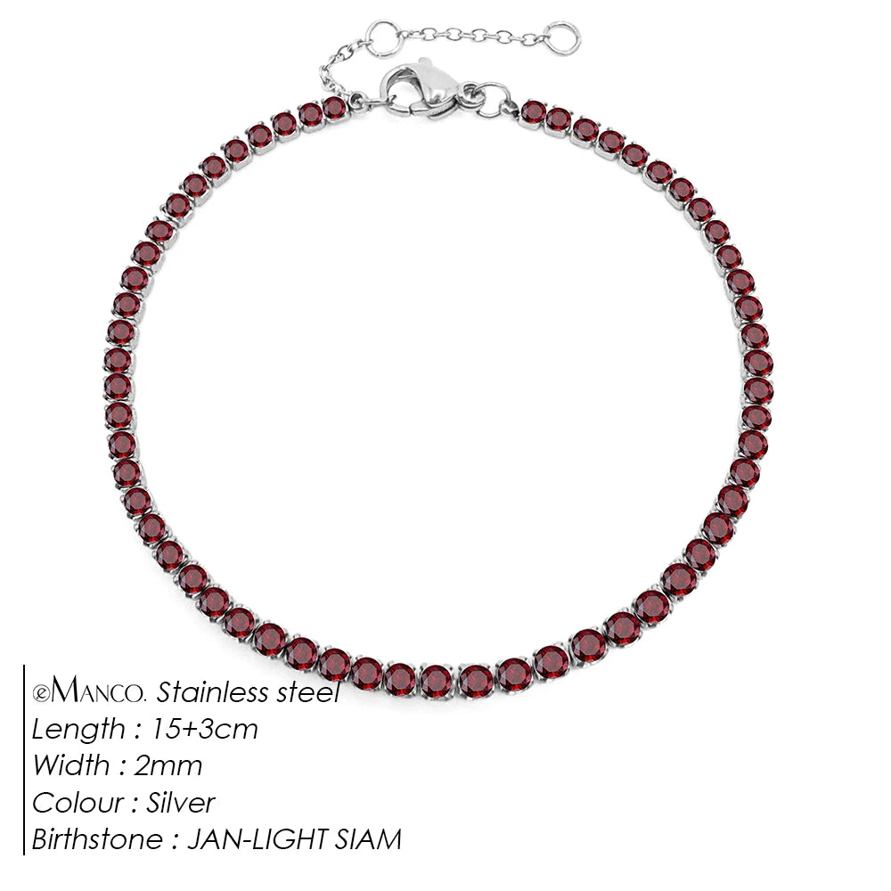 Birthstone Zirconia Bracelet – Gold or Silver-Tone, JAN-Silver Color – Varex HQ