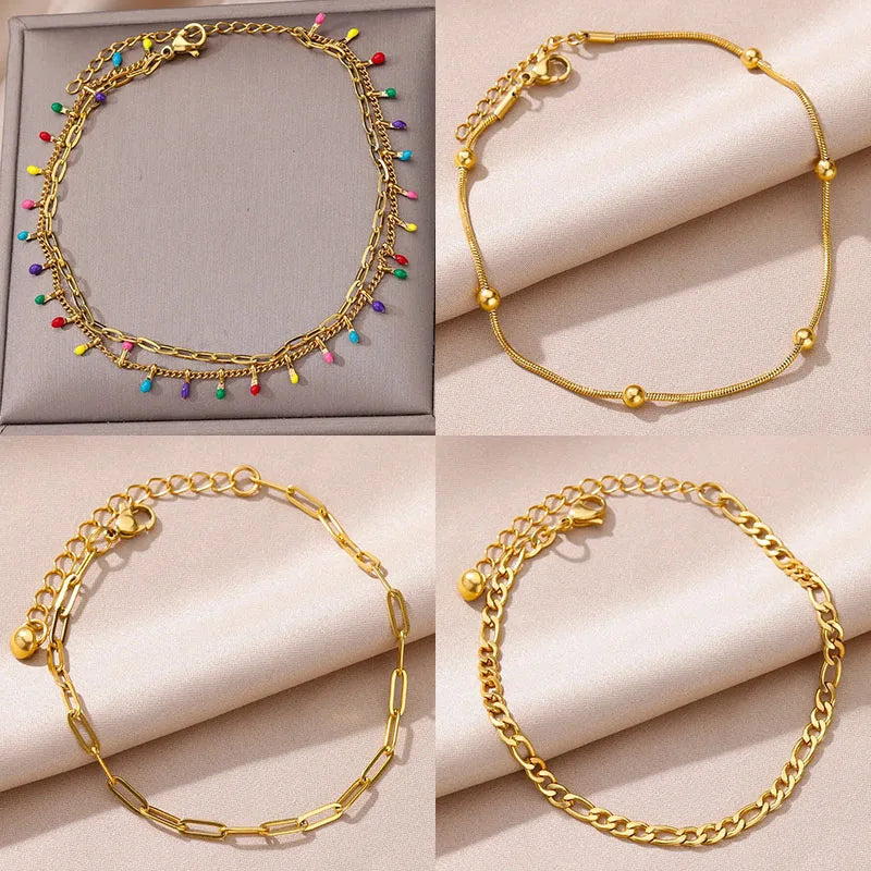 Boho drop anklet in gold-tone stainless steel, style 1, Varex HQ