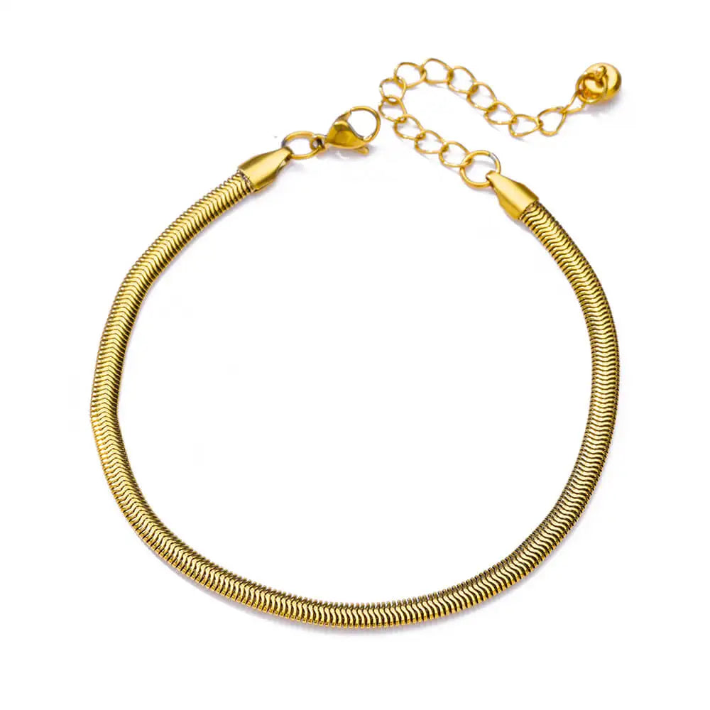 Boho drop anklet, flat snake chain, gold-tone stainless steel, Varex HQ