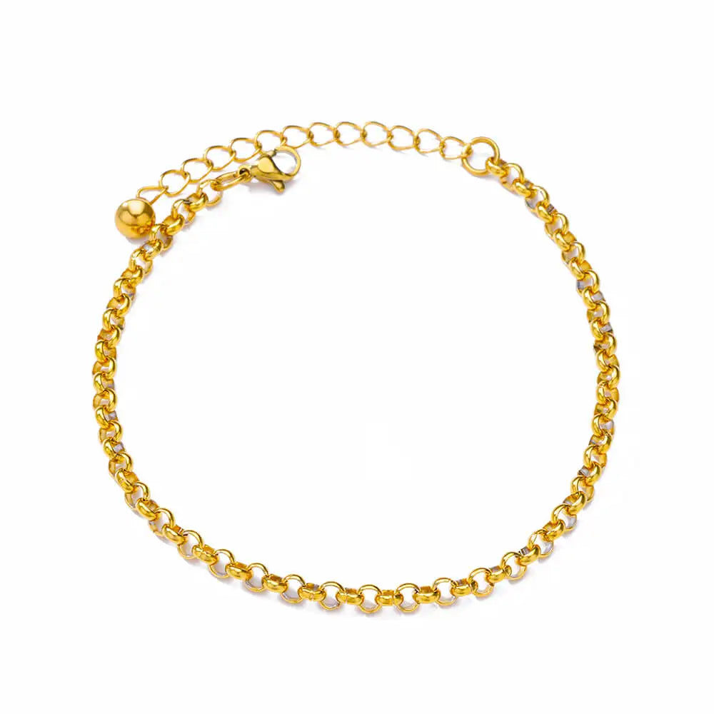 Boho drop anklet, rolo chain, gold-tone stainless steel, Varex HQ