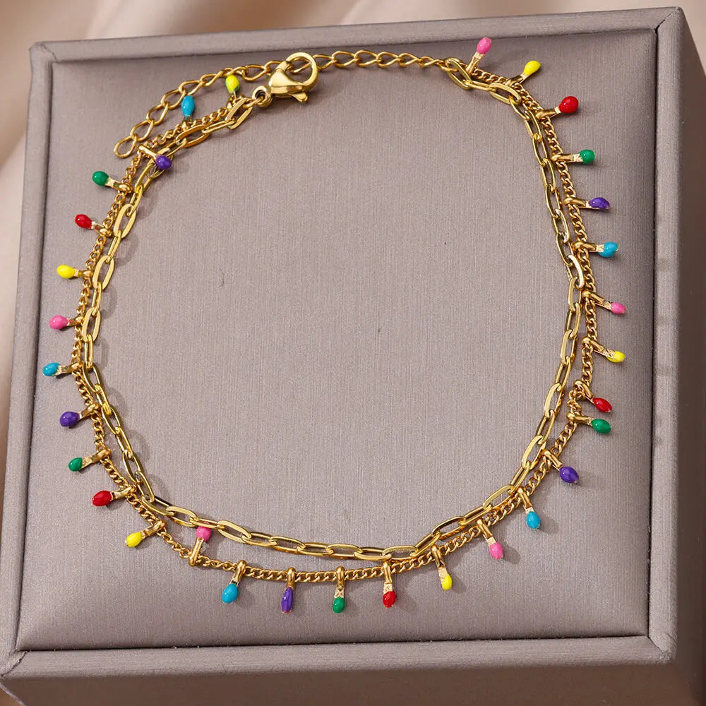 Boho drop anklet in gold-tone stainless steel, style 2, Varex HQ