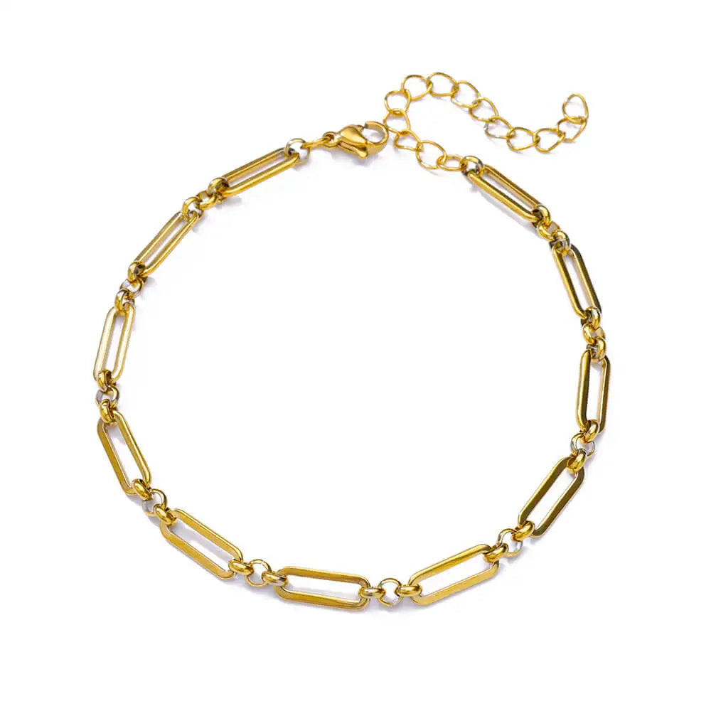 Boho drop anklet, paperclip chain style 2, gold-tone stainless steel, Varex HQ
