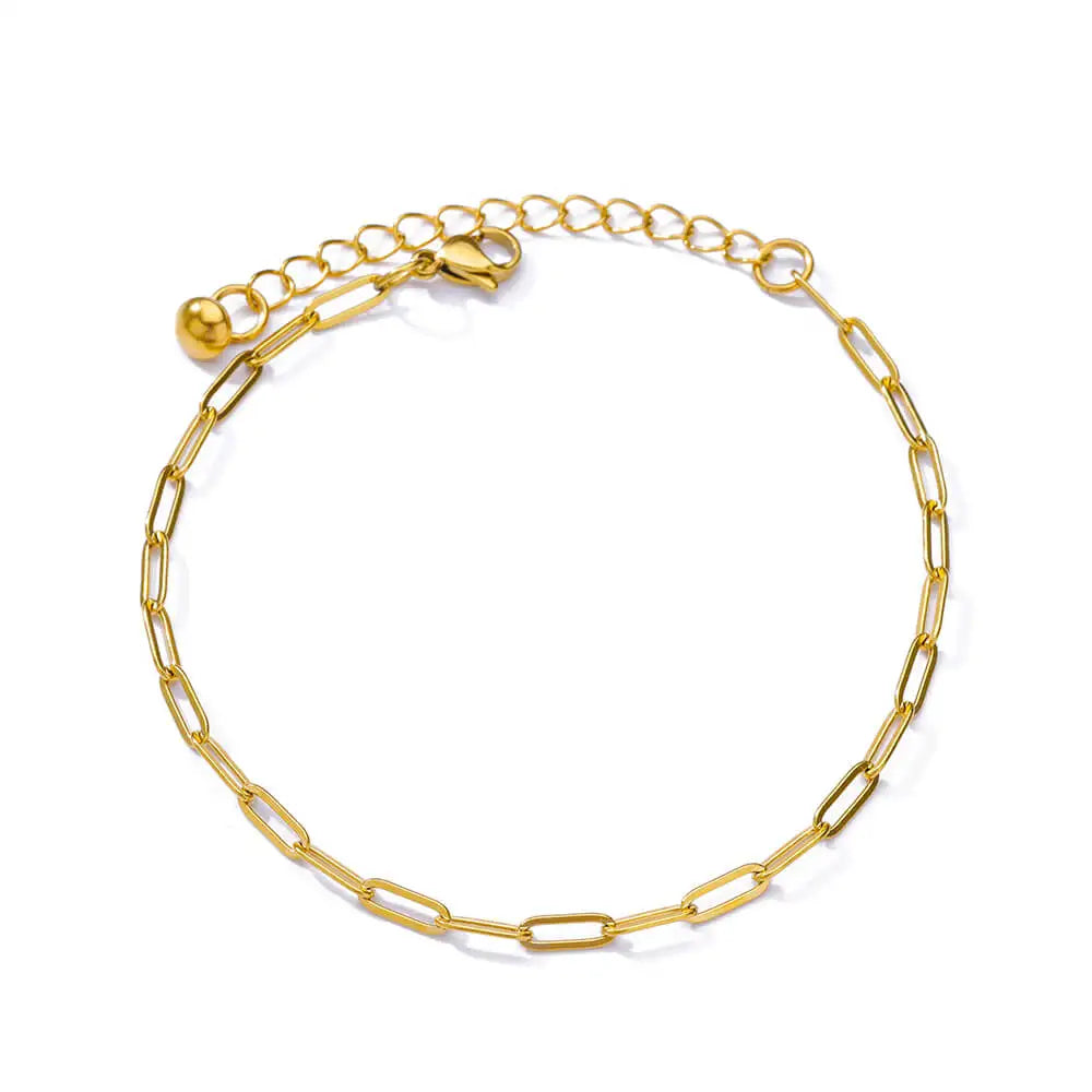 Boho drop anklet, paperclip chain, gold-tone stainless steel, Varex HQ