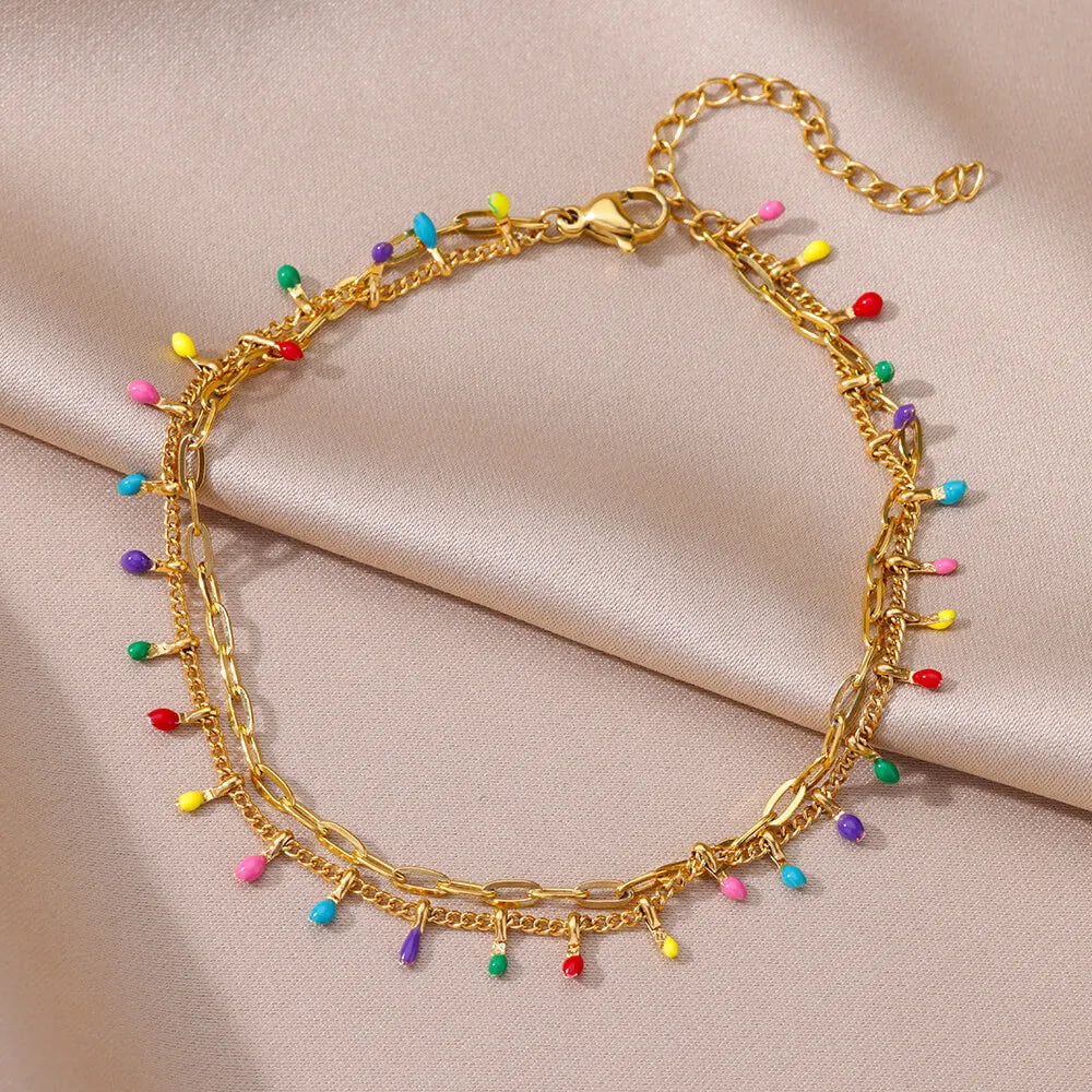 Boho drop anklet in gold-tone stainless steel, style 3, Varex HQ