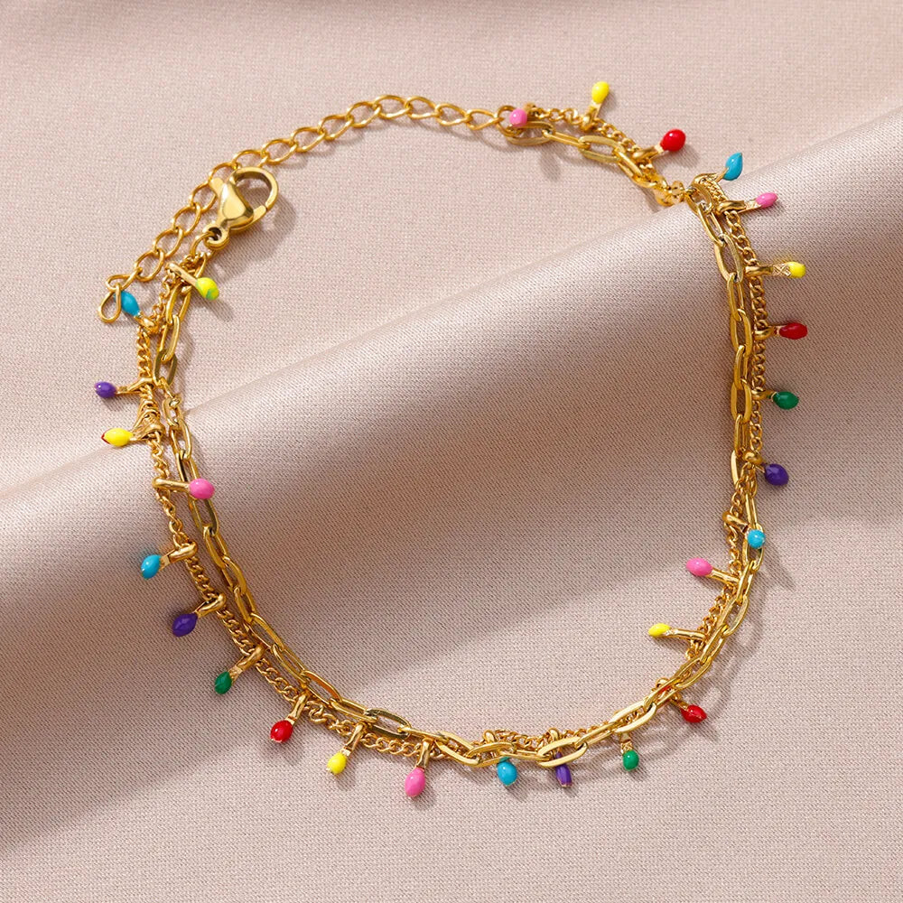 Boho drop anklet in gold-tone stainless steel, style 4, Varex HQ