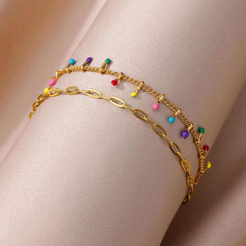 Boho drop anklet in gold-tone stainless steel, style 5, Varex HQ