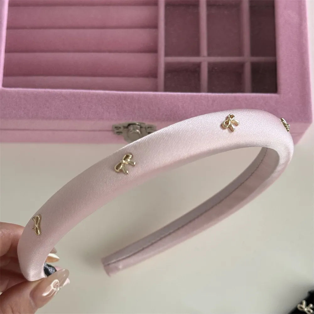 Bow Trim Headband – Cloth & Alloy, Gold/Pink – Varex HQ