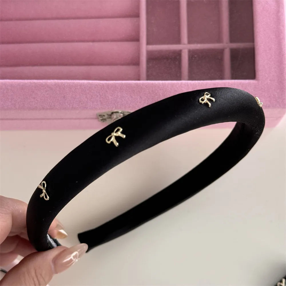 Bow Trim Headband – Cloth & Alloy, Gold/Black – Varex HQ