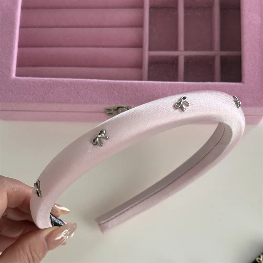 Bow Trim Headband – Cloth & Alloy, Silver/Pink – Varex HQ