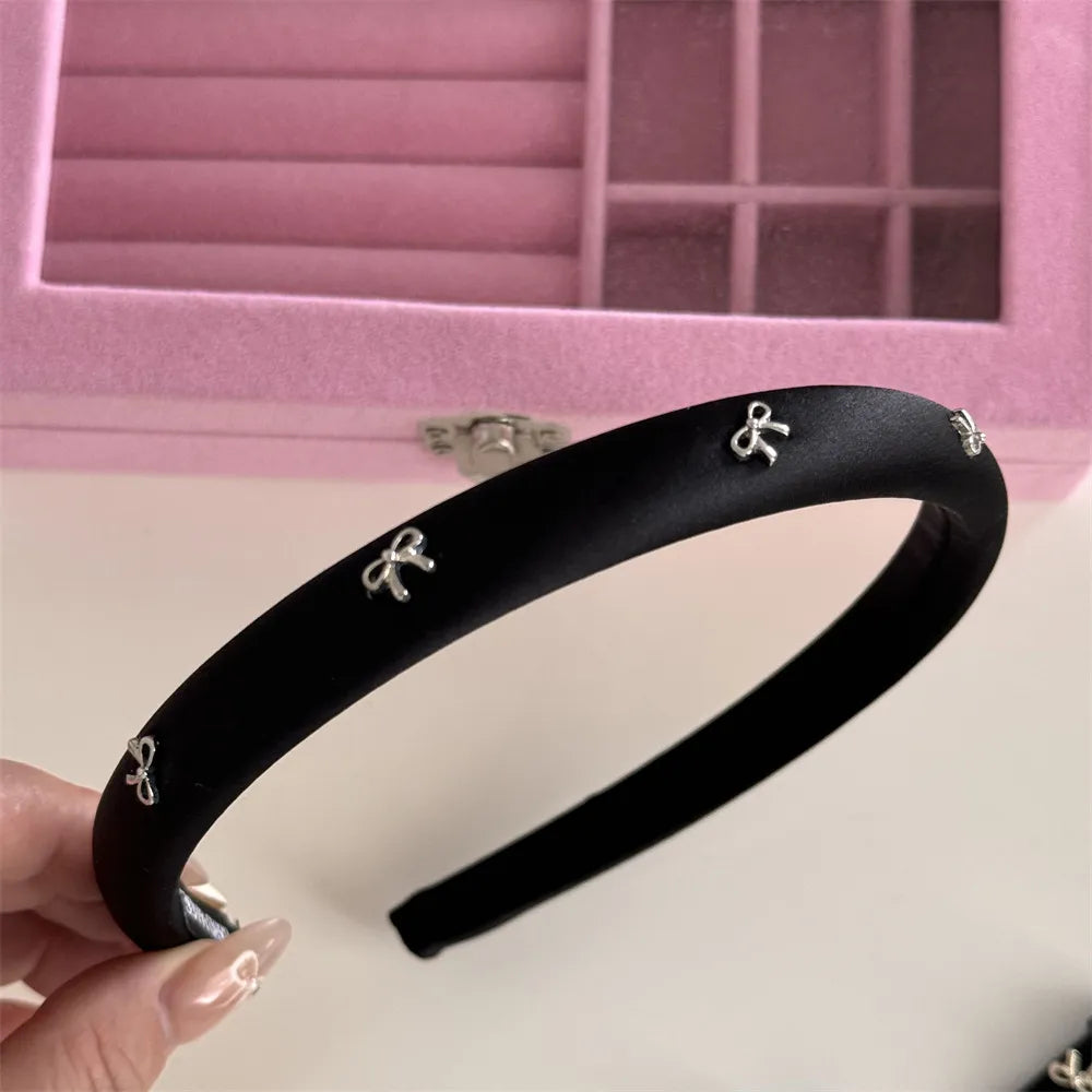 Bow Trim Headband – Cloth & Alloy, Silver/Black – Varex HQ