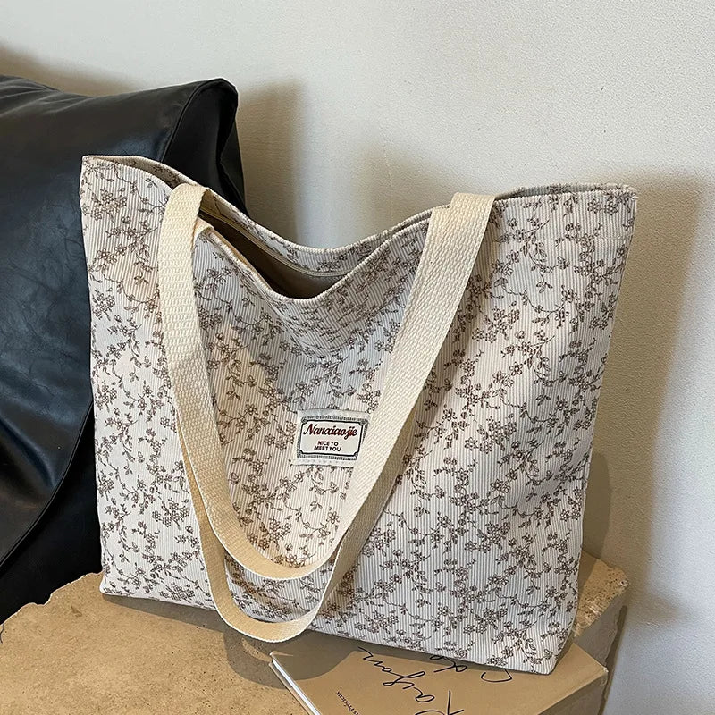 Corduroy bohemian tote bag - Green colour swatch