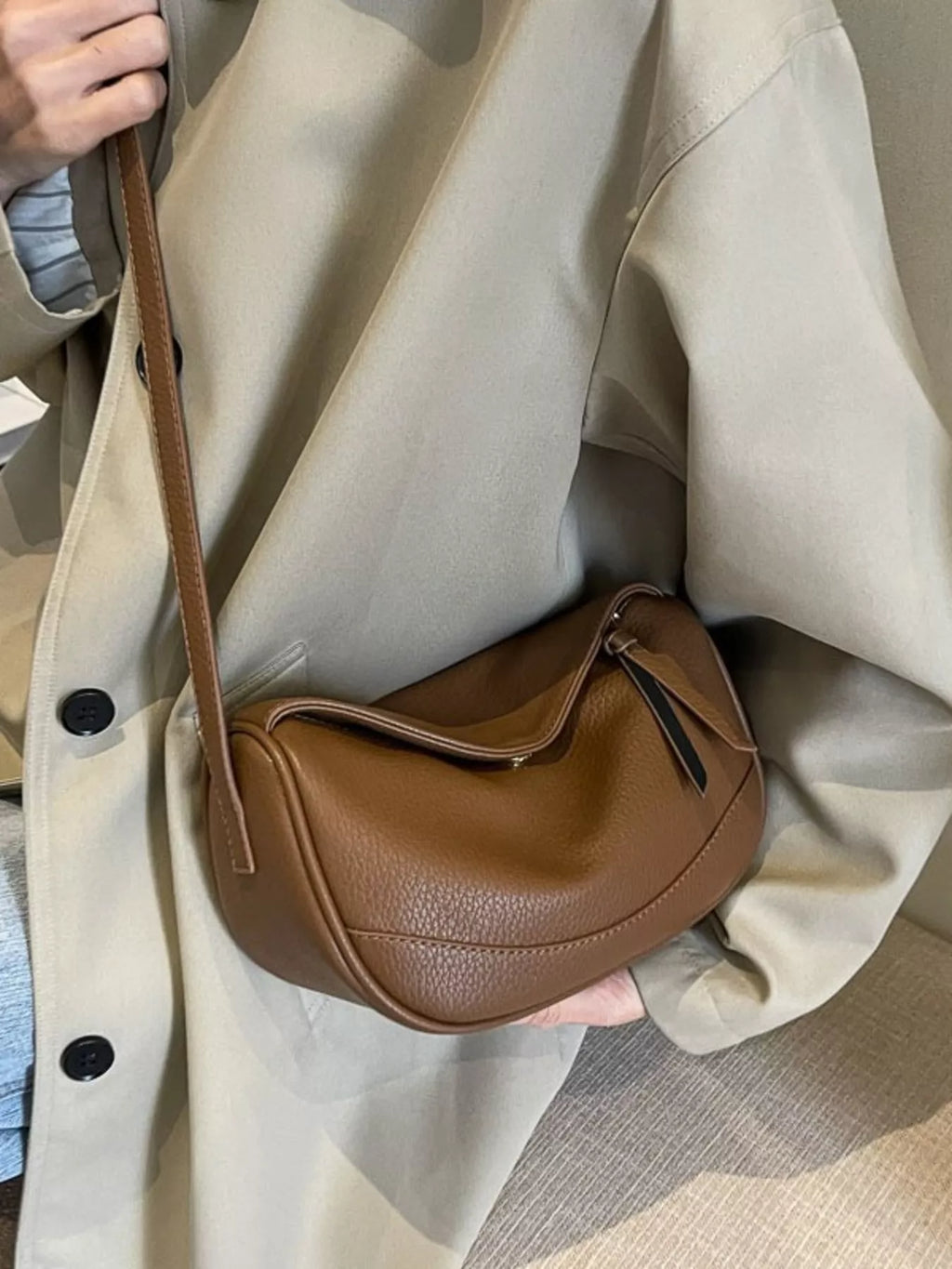 Crescent Vegan Leather Crossbody Bag - front view