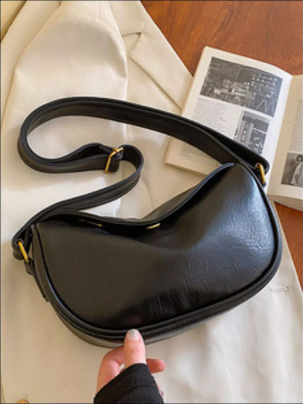 Crescent Vegan Leather Crossbody Bag - lifestyle shot