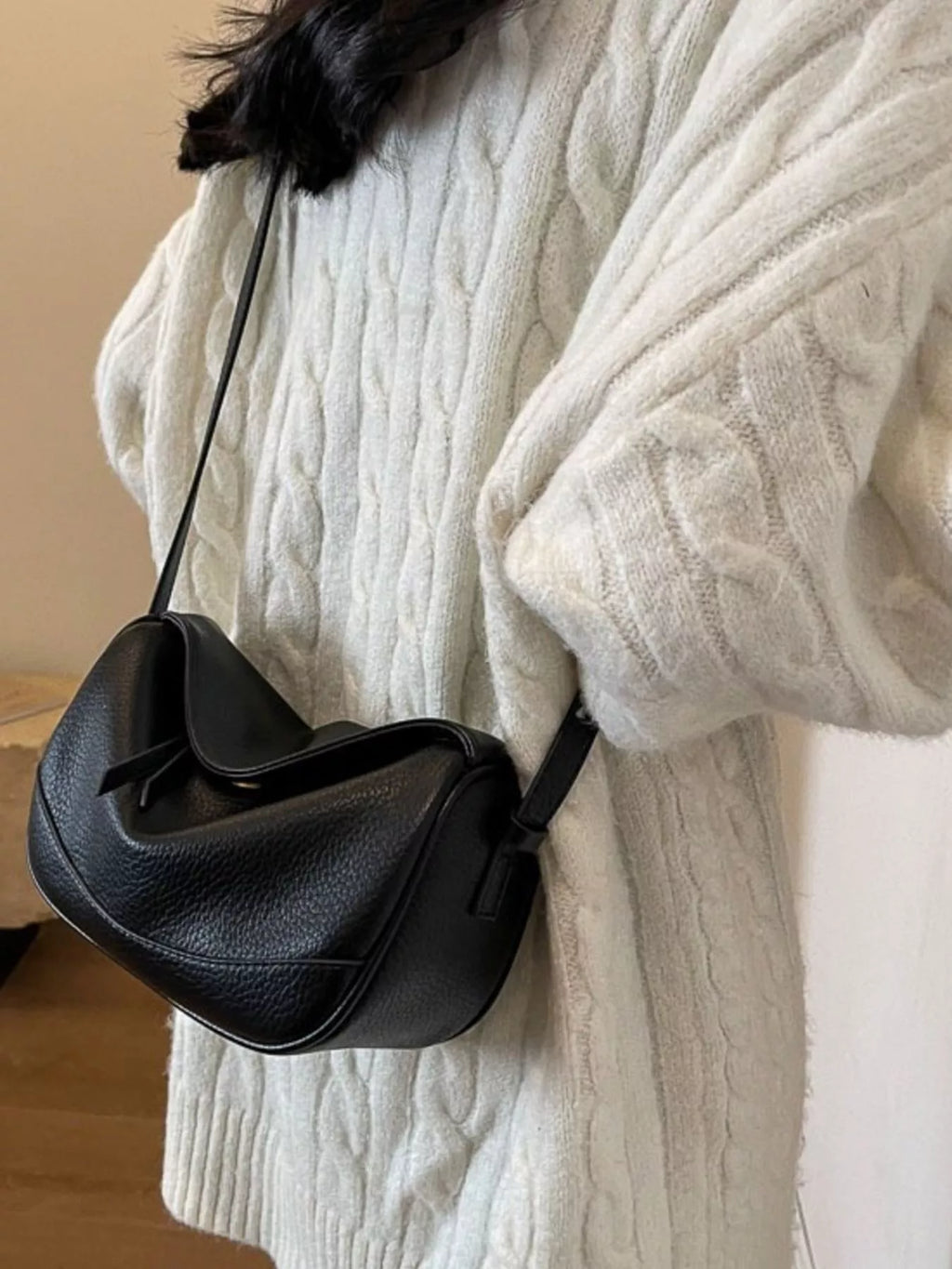 Crescent Vegan Leather Crossbody Bag - texture close-up