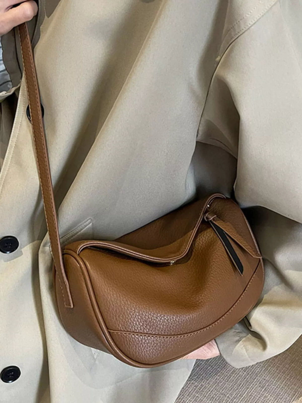 Crescent Vegan Leather Crossbody Bag - worn crossbody