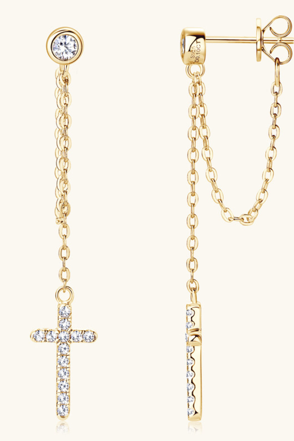 Cross Drop Earrings with Cubic Zirconia – Gold-Tone & Silver-Tone, Gold – Varex HQ