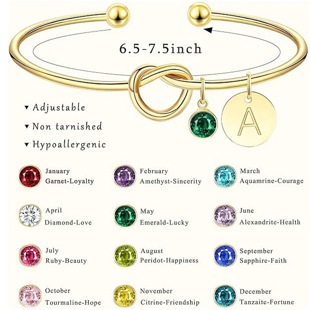 Custom Birthstone Bangle Bracelet | Gold-Plated Initial Charm Bracelet, Bridesmaid Gift, additional product photo – Varex HQ