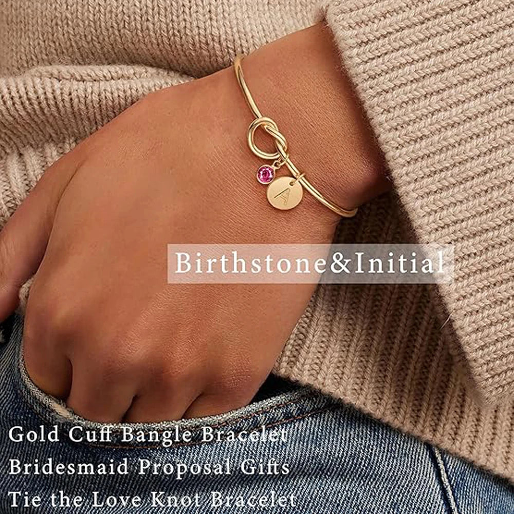 Custom Birthstone Bangle Bracelet | Gold-Plated Initial Charm Bracelet, Bridesmaid Gift, additional product photo – Varex HQ