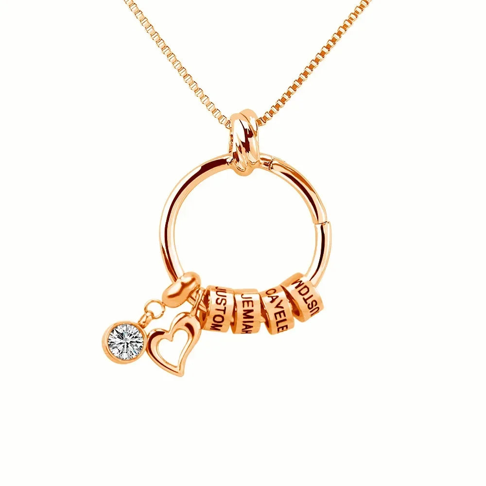 Custom Birthstone Necklace | Personalised Family Names Pendant with Birthstones, Gift for Mum, Rose Gold / Sep. birthstone / 1 name – Varex HQ