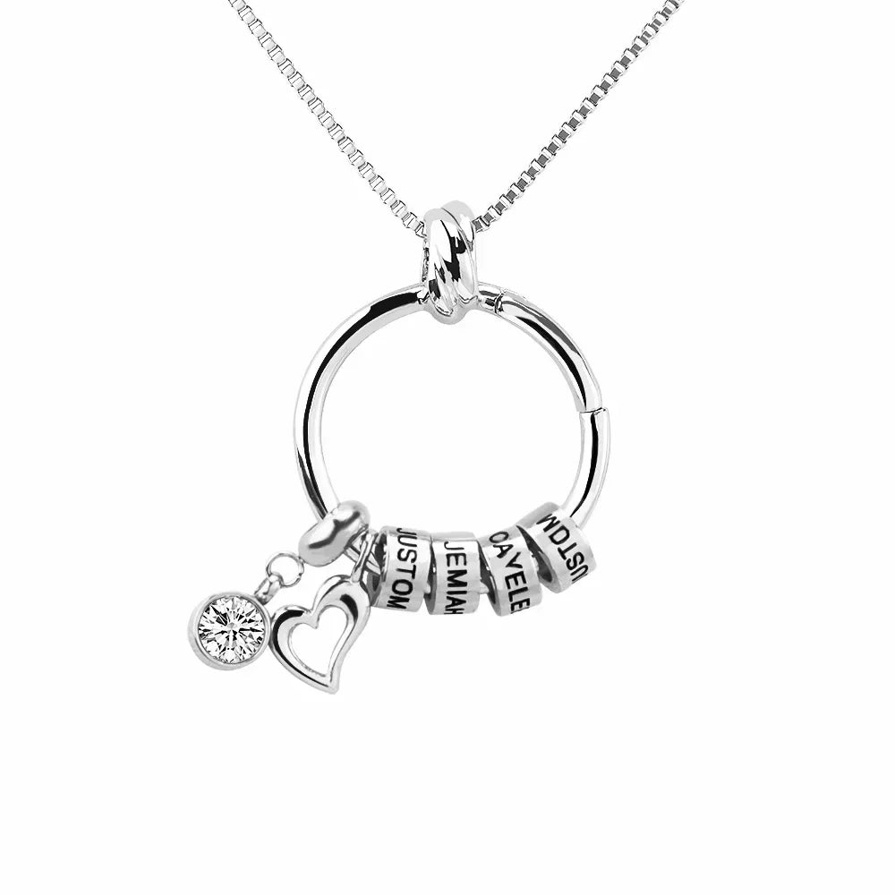 Custom Birthstone Necklace | Personalised Family Names Pendant with Birthstones, Gift for Mum, Silver / Sep. birthstone / 3 names – Varex HQ