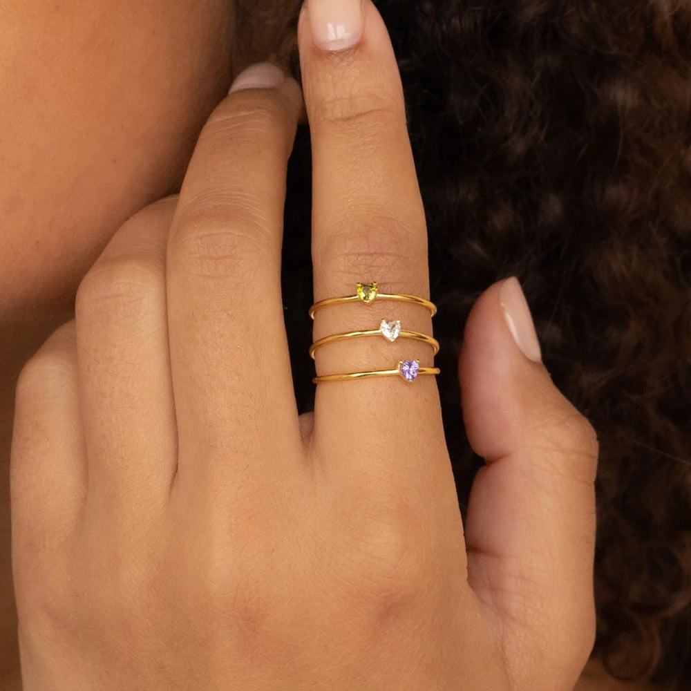 Custom Gold-Tone Birthstone Heart Ring – Varex HQ