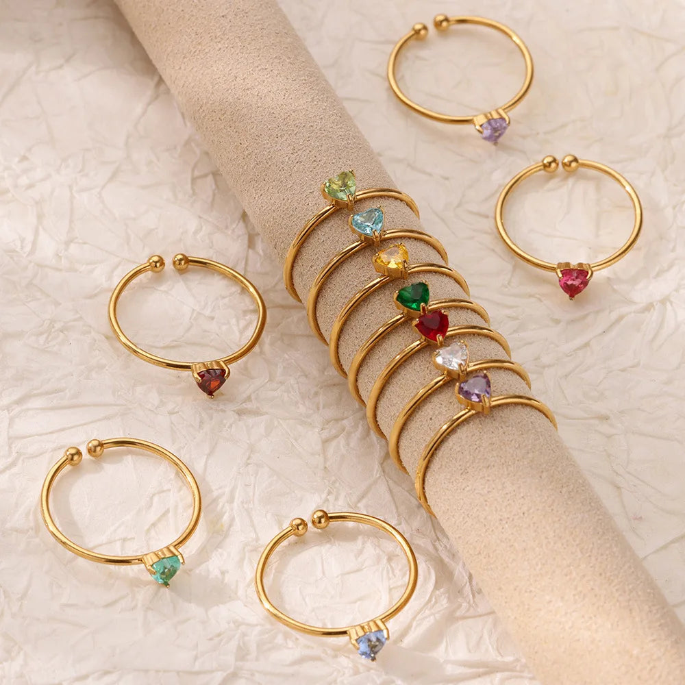 Custom Gold-Tone Birthstone Heart Ring – view 2 – Varex HQ