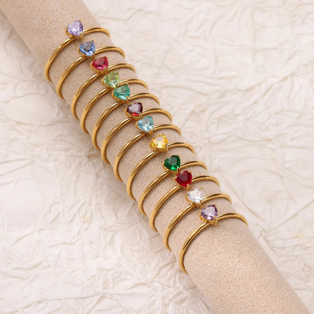 Custom Gold-Tone Birthstone Heart Ring – view 3 – Varex HQ