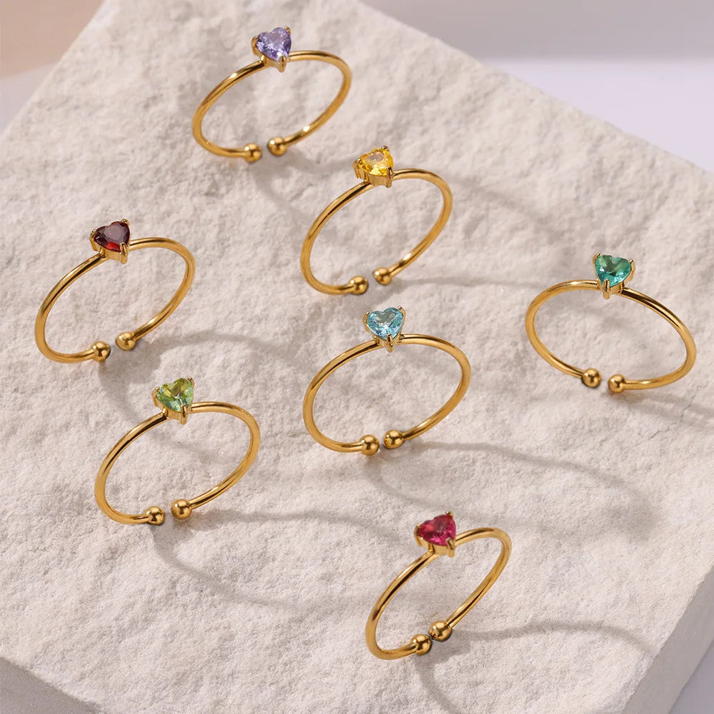 Custom Gold-Tone Birthstone Heart Ring – view 4 – Varex HQ