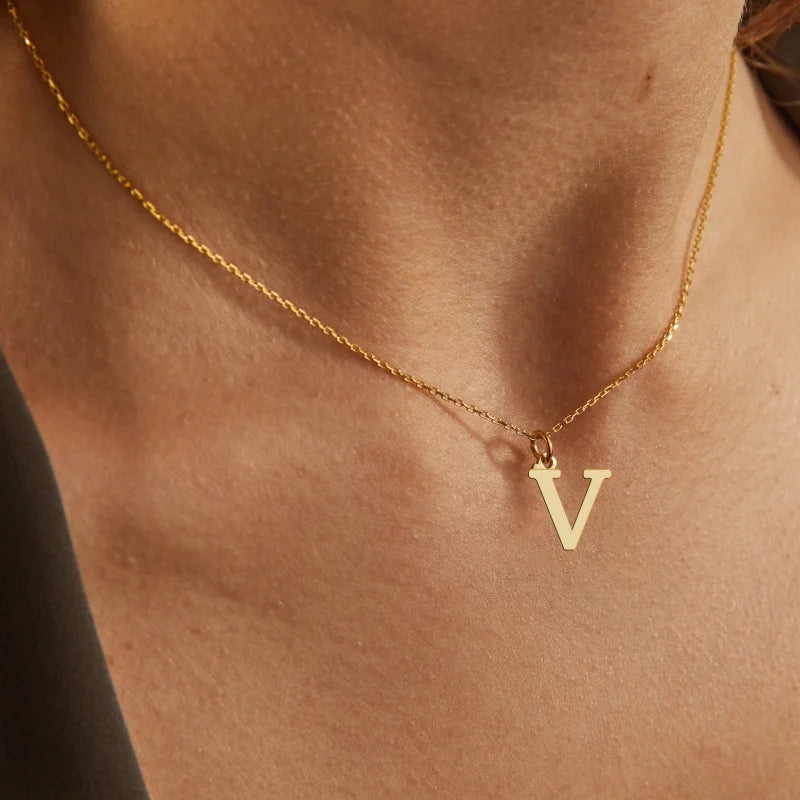 Dainty gold-tone initial pendant necklace, personalized letter charm - gift-ready presentation - Varex HQ