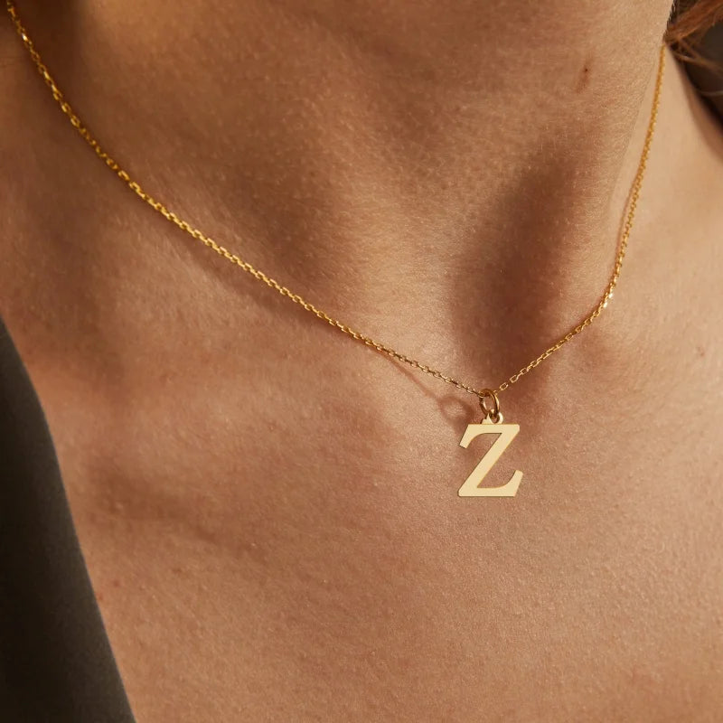 Dainty gold-tone initial pendant necklace, personalized letter charm - final detail shot - Varex HQ