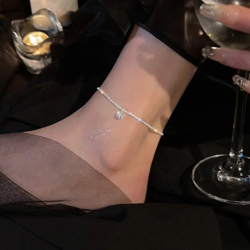Silver-tone dazzling chain anklet, additional angle, Varex HQ