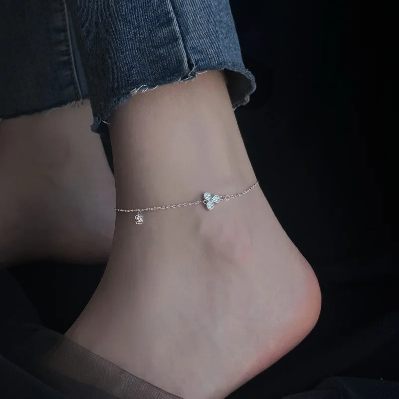 Silver-tone dazzling chain anklet, geometric chain style 1, Varex HQ