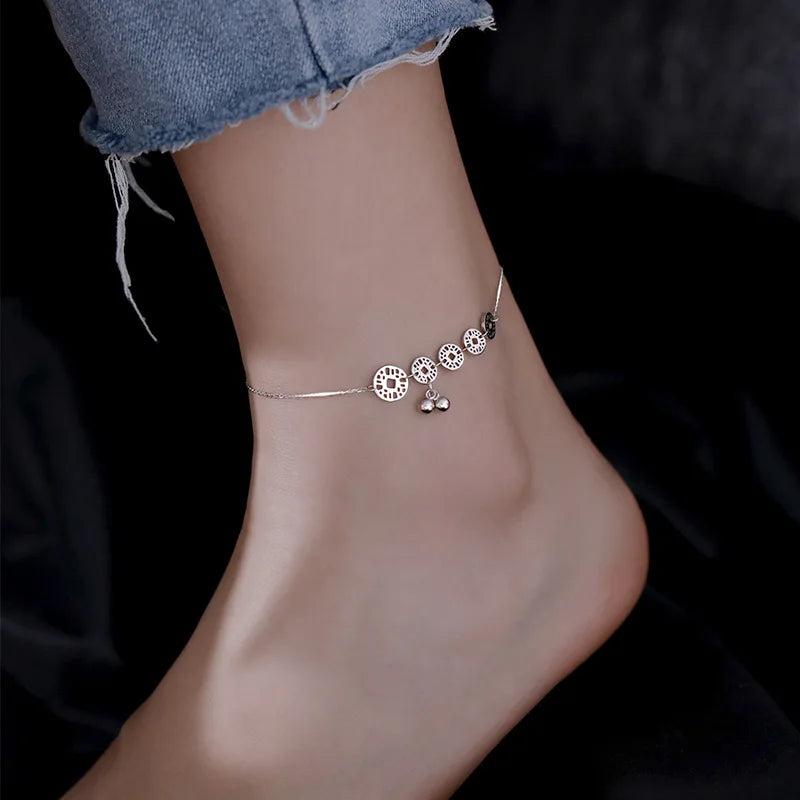 Silver-tone dazzling chain anklet, geometric chain style 4, Varex HQ