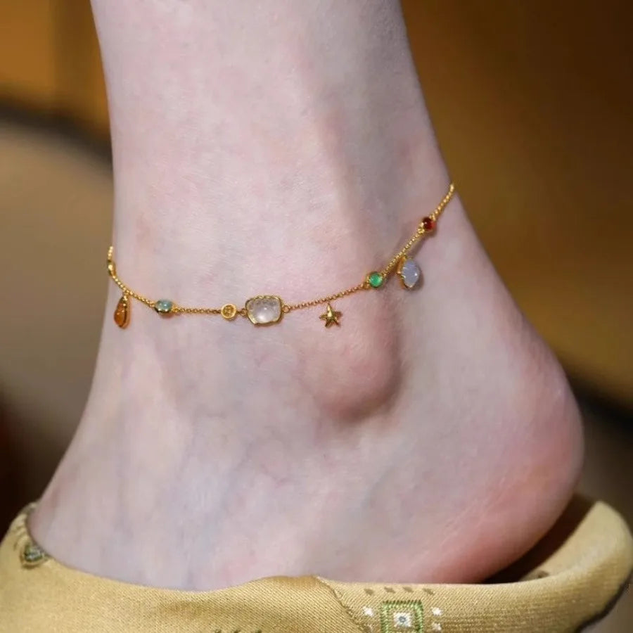 Silver-tone dazzling chain anklet, geometric chain style 5, Varex HQ