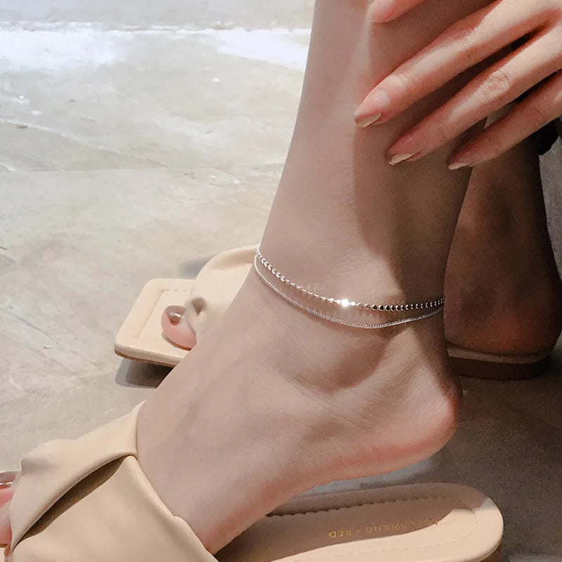 Silver-tone dazzling chain anklet, geometric chain style 7, Varex HQ
