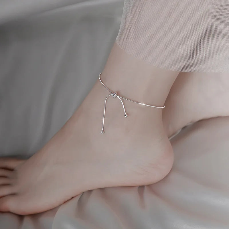 Silver-tone dazzling chain anklet, clasp closure detail, Varex HQ