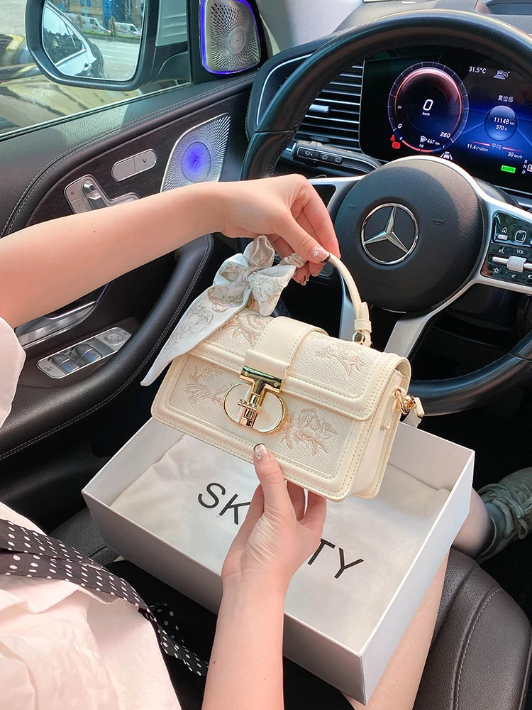 Beige vegan leather shoulder bag - adjustable detachable crossbody strap