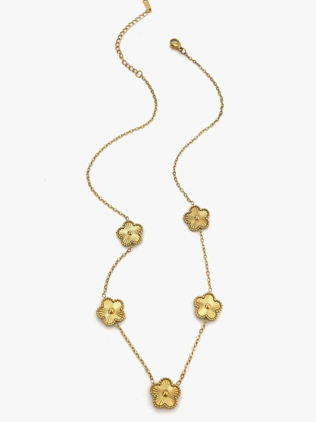Flower Charm Chain Necklace – 18K Gold-Plated – full chain view – Varex HQ