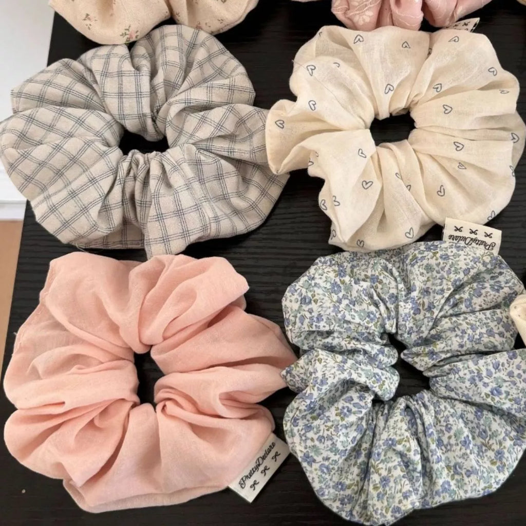 Floral Hair Scrunchie Set (6-Piece) – Polyester, Floral – Varex HQ