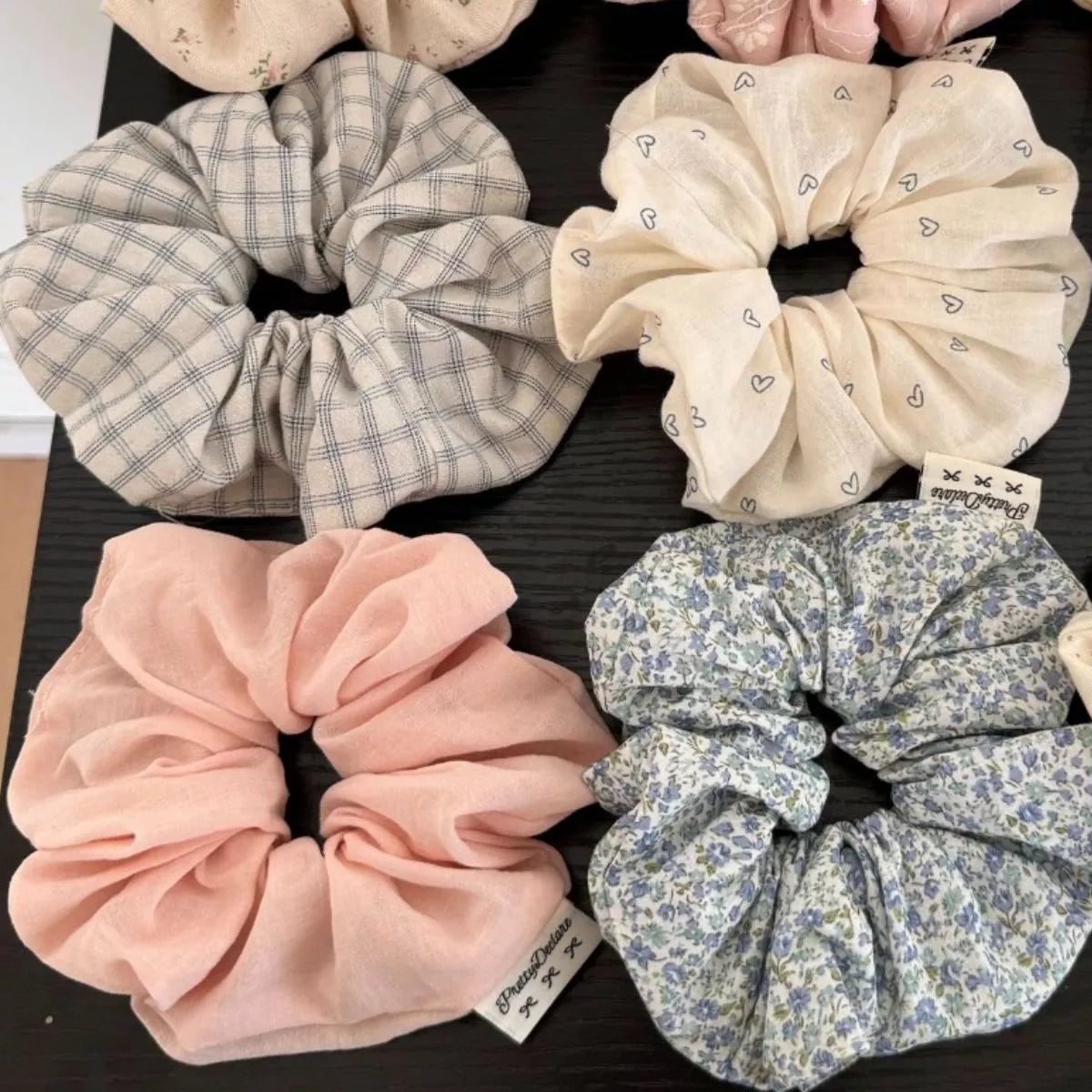 Floral Hair Scrunchie Set (6-Piece) – Polyester, Floral – Varex HQ