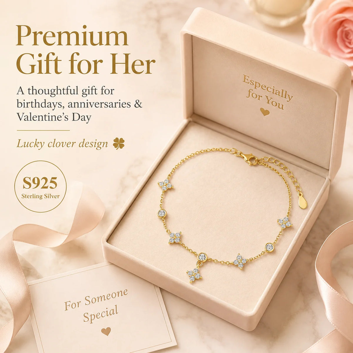 Flower charm anklet, close-up of flower charm and CZ stones, Varex HQ