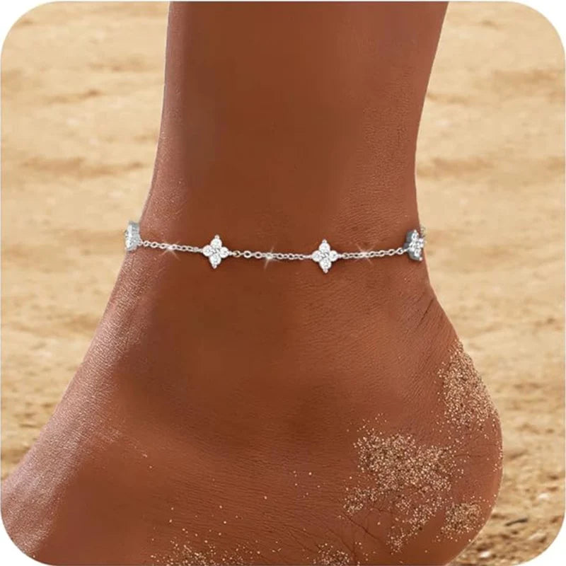 Flower charm anklet, flat lay product shot, Varex HQ