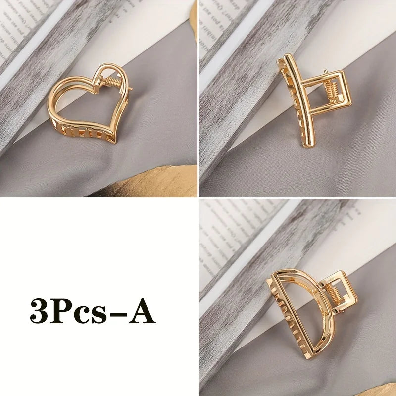 Geometric Hollow Hair Claw Clip in gold-tone metal finish, front view - Varex HQ
