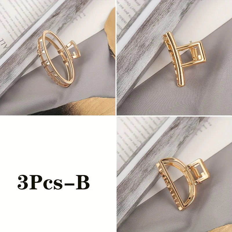 Geometric Hollow Hair Claw Clip in gold-tone metal finish, colour and finish detail - Varex HQ