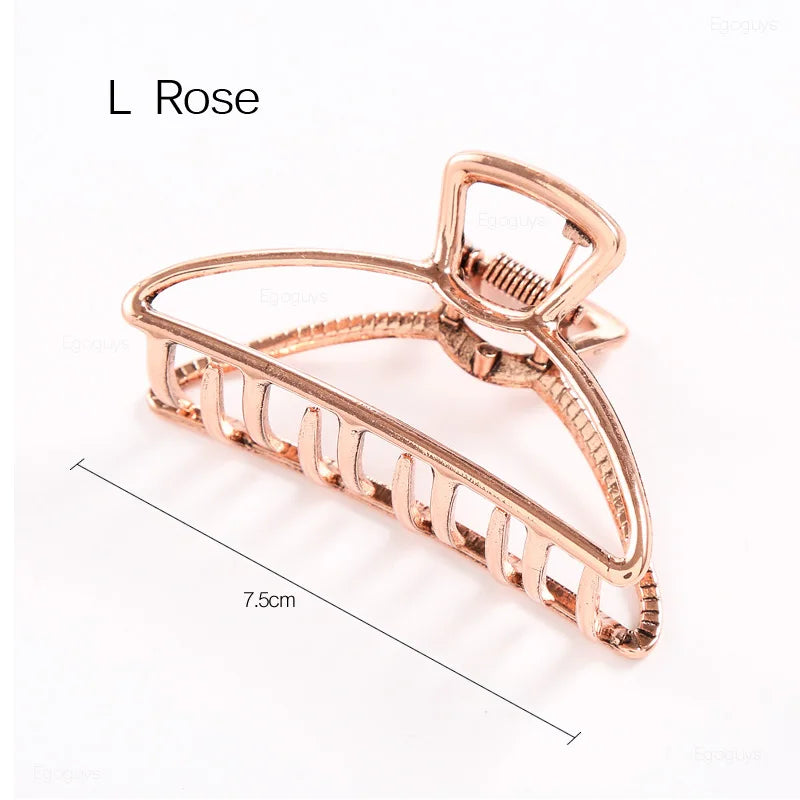 Geometric Metal Hair Claw Clip in silver, black and gold-tone metal finish, additional angle - Varex HQ