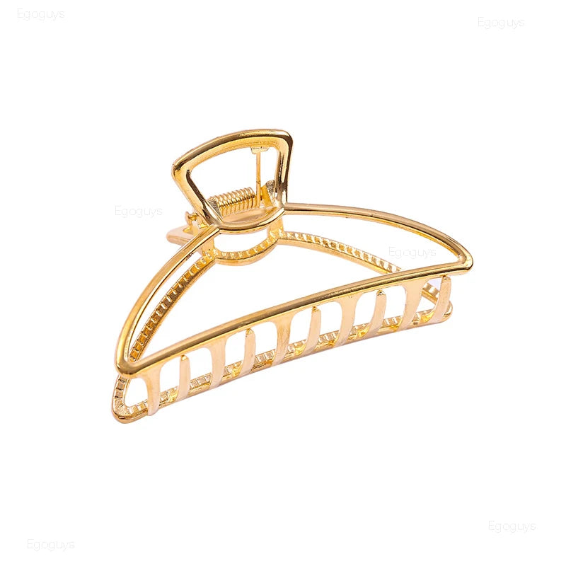Geometric Metal Hair Claw Clip in silver, black and gold-tone metal finish, colour and finish detail - Varex HQ
