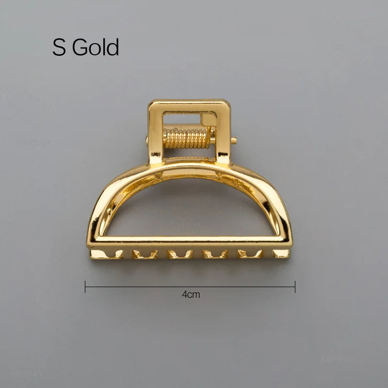 Geometric Metal Hair Claw Clip in silver, black and gold-tone metal finish, packaging and set - Varex HQ