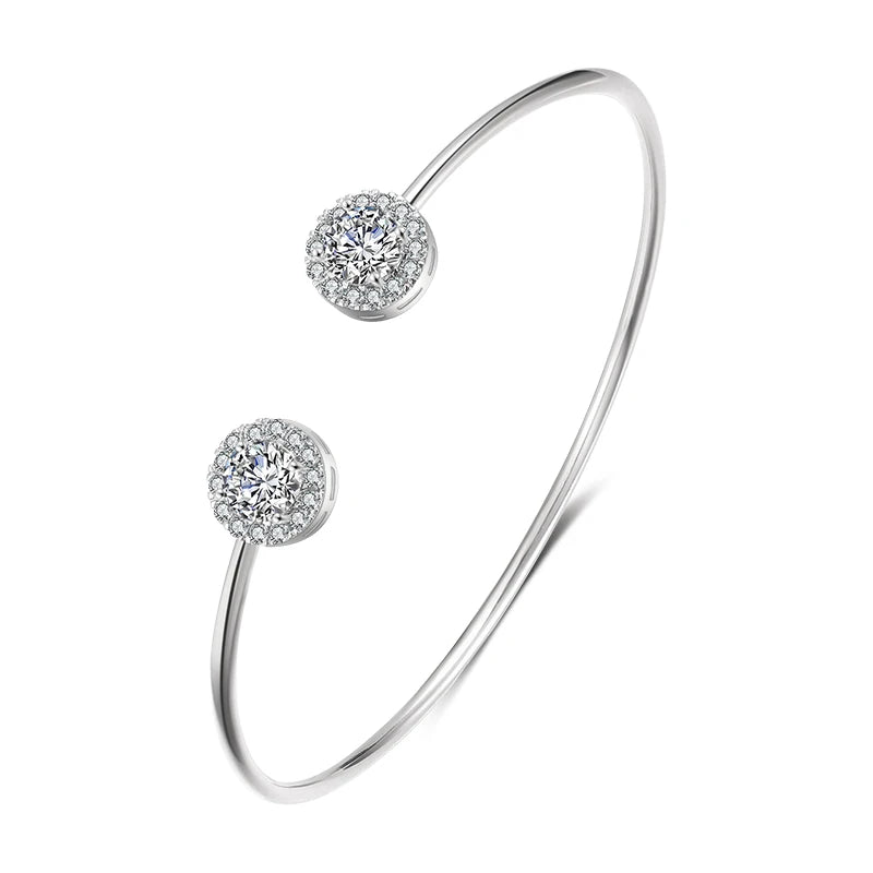 Gold geometric open cuff bangle with teardrop cubic zirconia, view 12 - Varex HQ