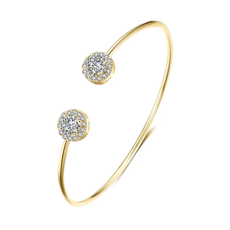 Gold geometric open cuff bangle with teardrop cubic zirconia, view 13 - Varex HQ